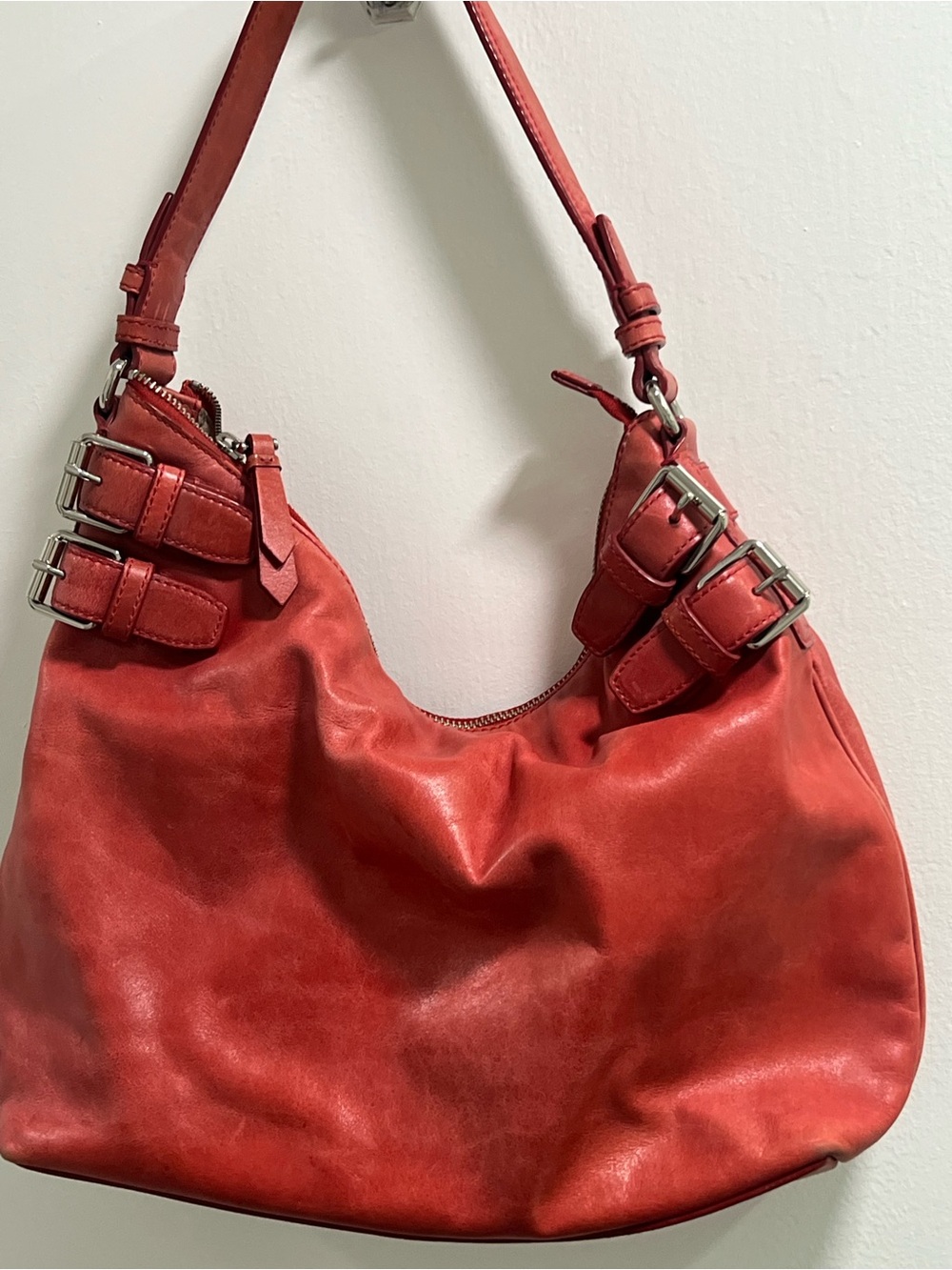 Vintage cole haan Red Leather Hobo Shoulder Bag - Stylish Everyday Carry